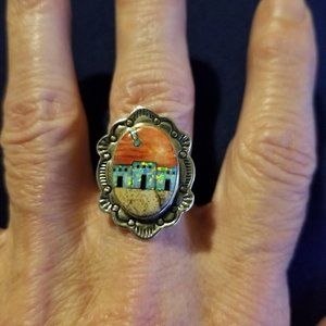 .925 Sterling Silver Navajo Design Ring - Sz 6 1/2